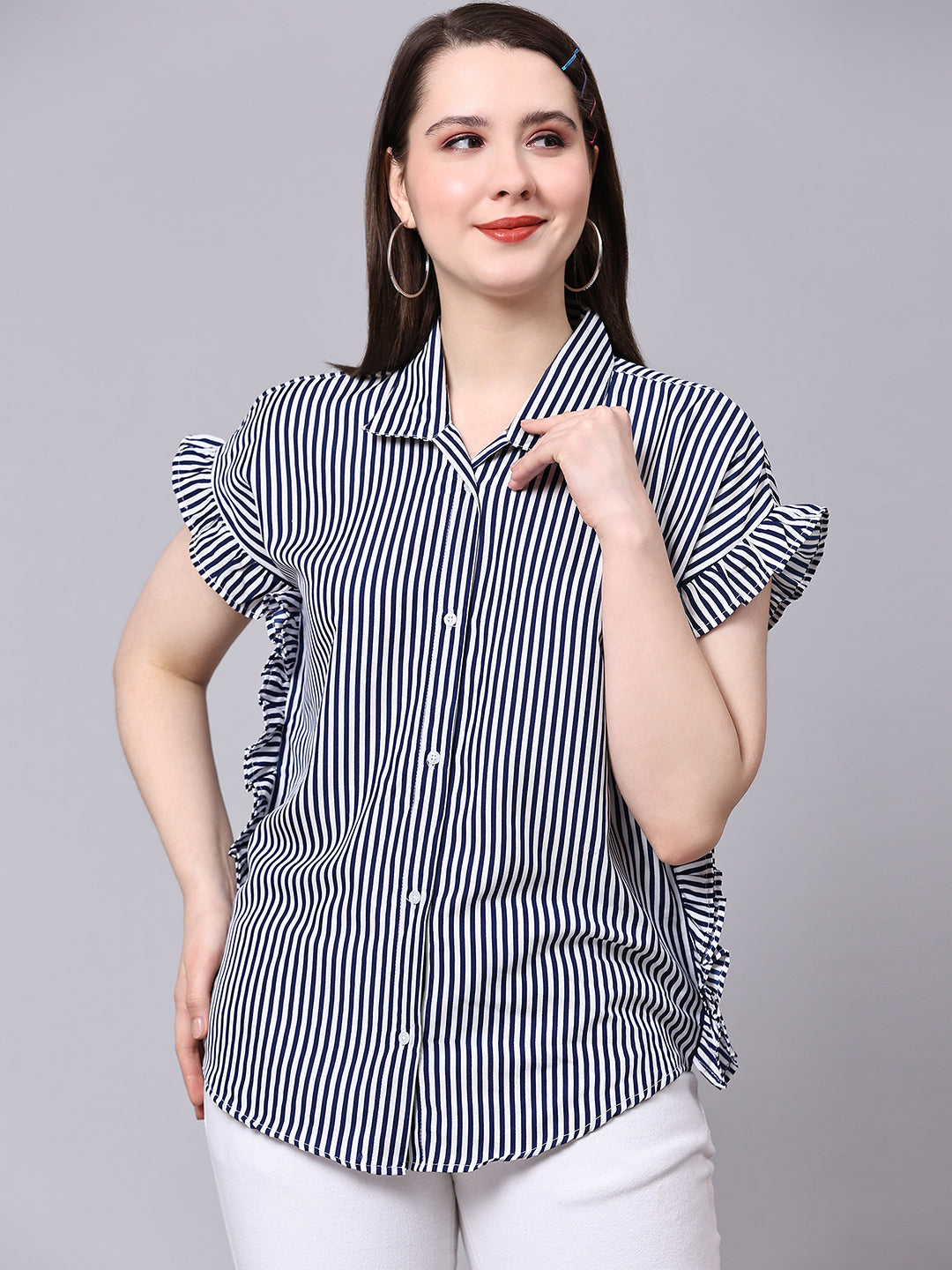 Blue Boxy Semiformal Candy Stripes Shirt