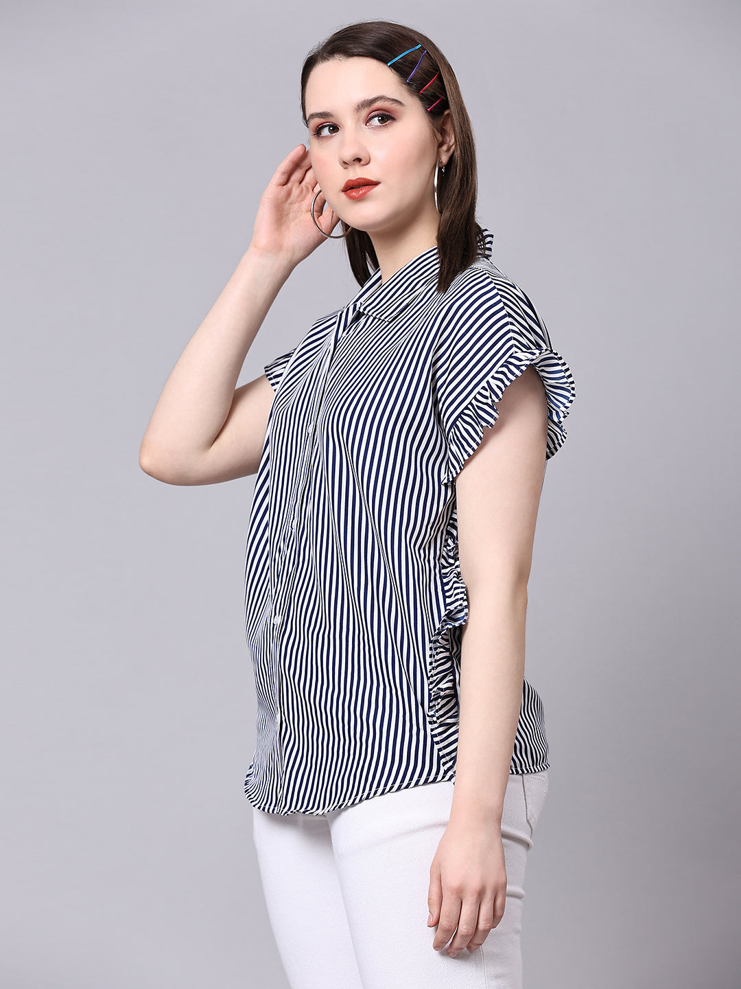 Blue Boxy Semiformal Candy Stripes Shirt