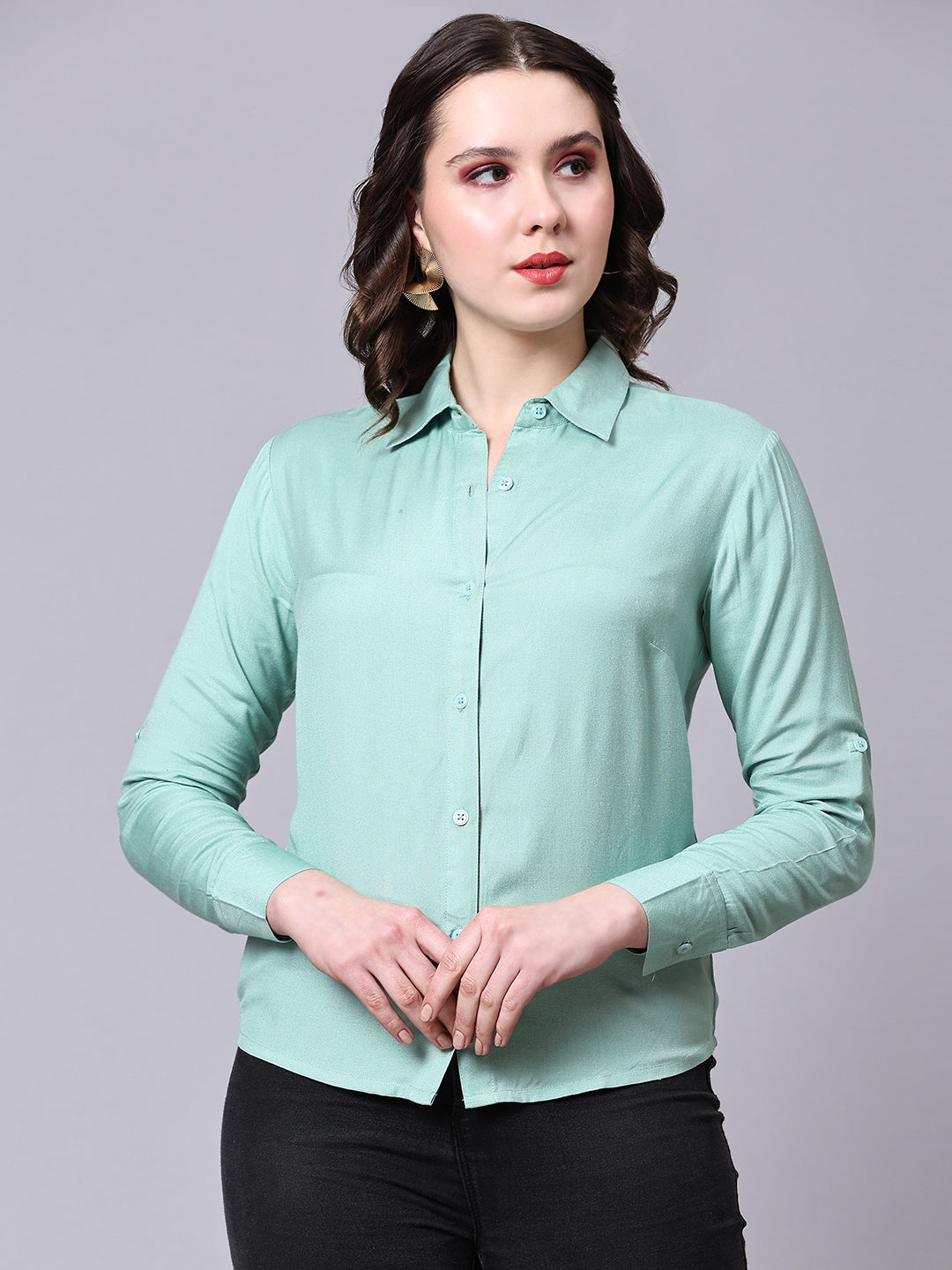 Purple Tailored Fit Formal Solid Shirt Sea Green