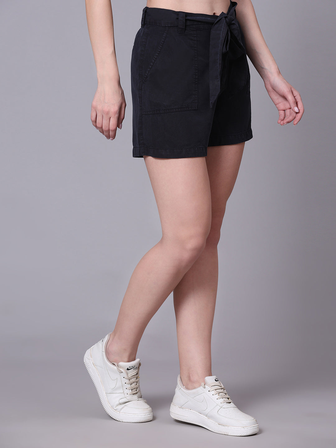 Grey Regular Fit High-Rise Solid Shorts