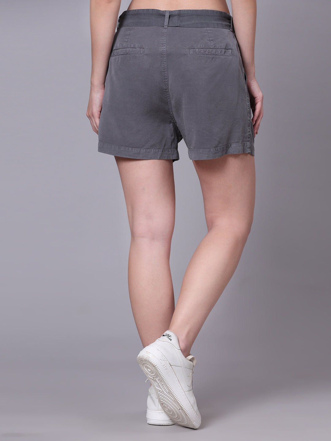 Grey Regular Fit High-Rise Solid Shorts