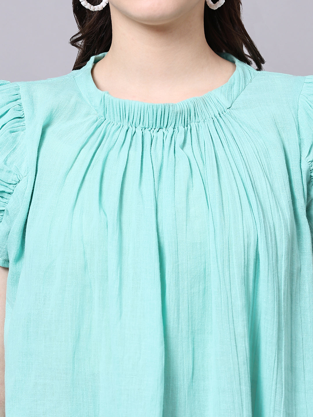 Sea Green Solid Casual Antifit Top