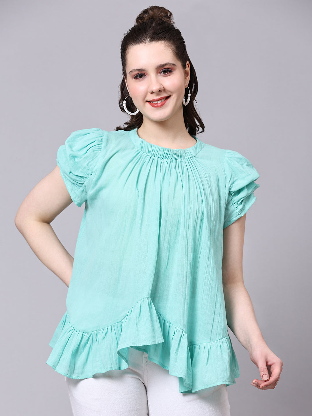 Sea Green Solid Casual Antifit Top Sea Green