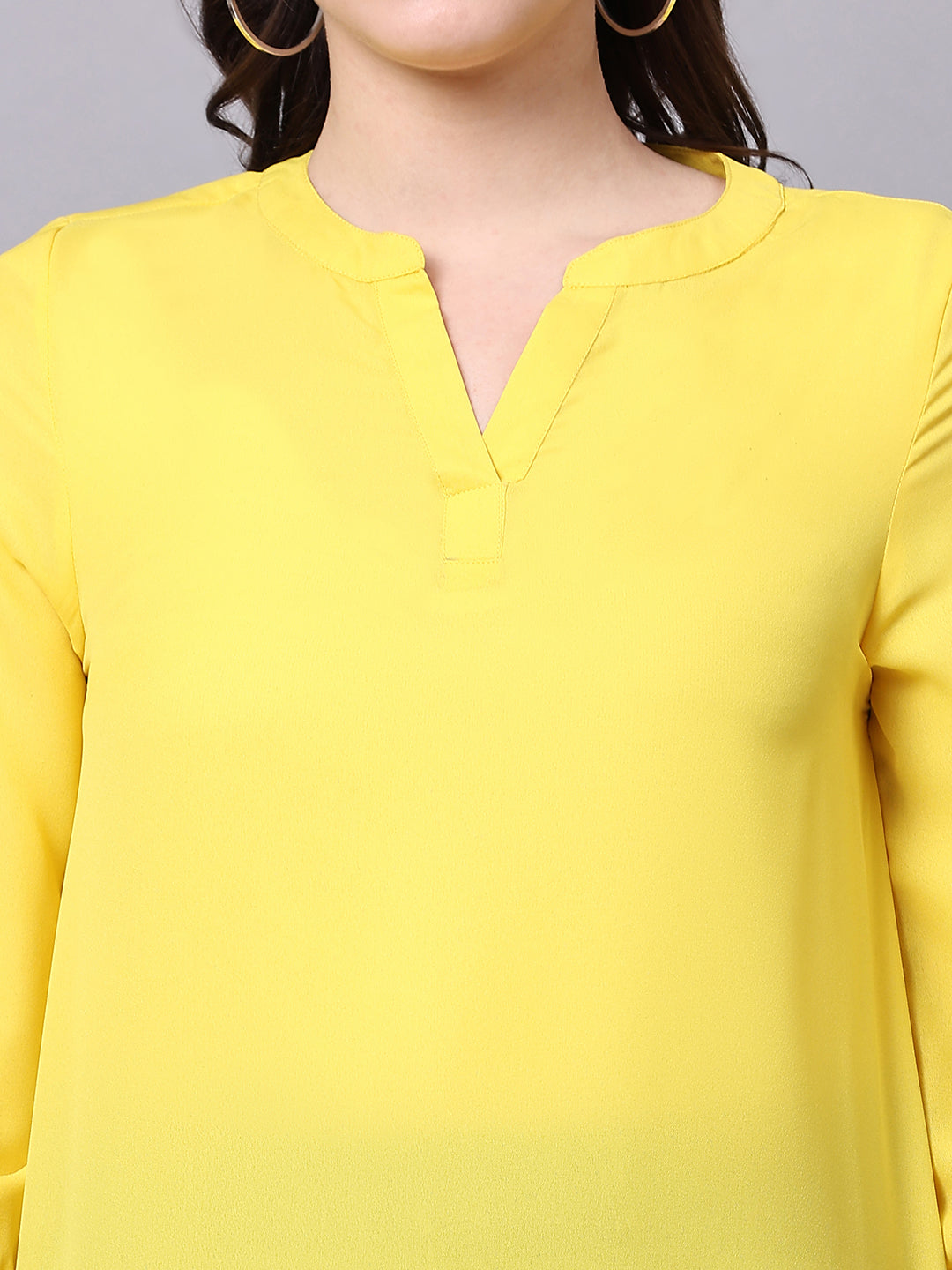 Yellow Solid Casual Tunic Top