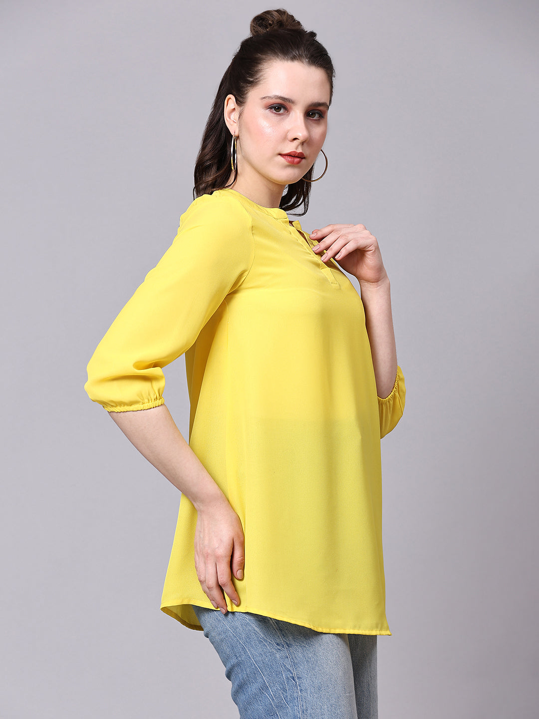 Yellow Solid Casual Tunic Top