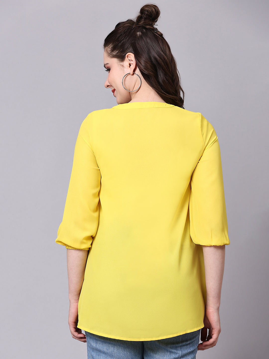 Yellow Solid Casual Tunic Top