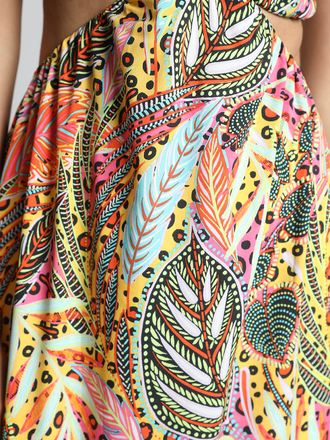 Multicolor Tropical Print Waist Cut Out Maxi Dress